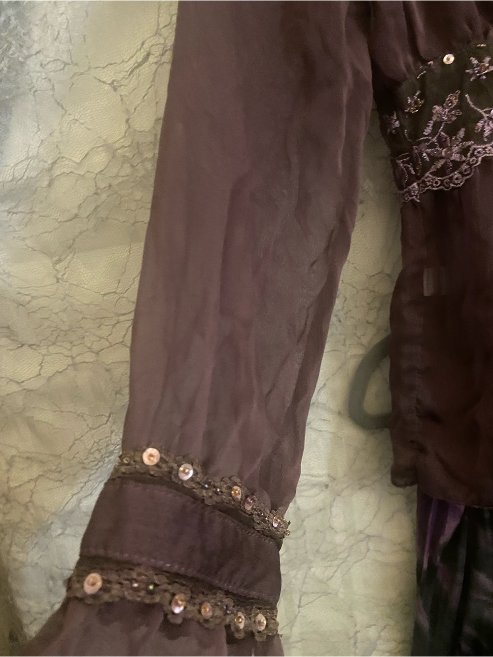 Young Essence Purple Sheer Blouse with Tie-Neck - Picture 6 of 7